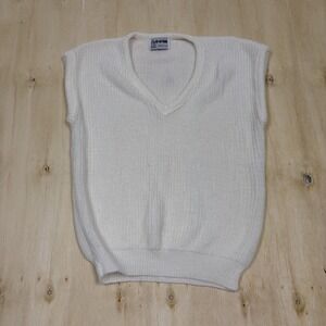 Vintage 80s HI-OCTANE Sweater Vest Mens Medium White V Neck Knit Made USA